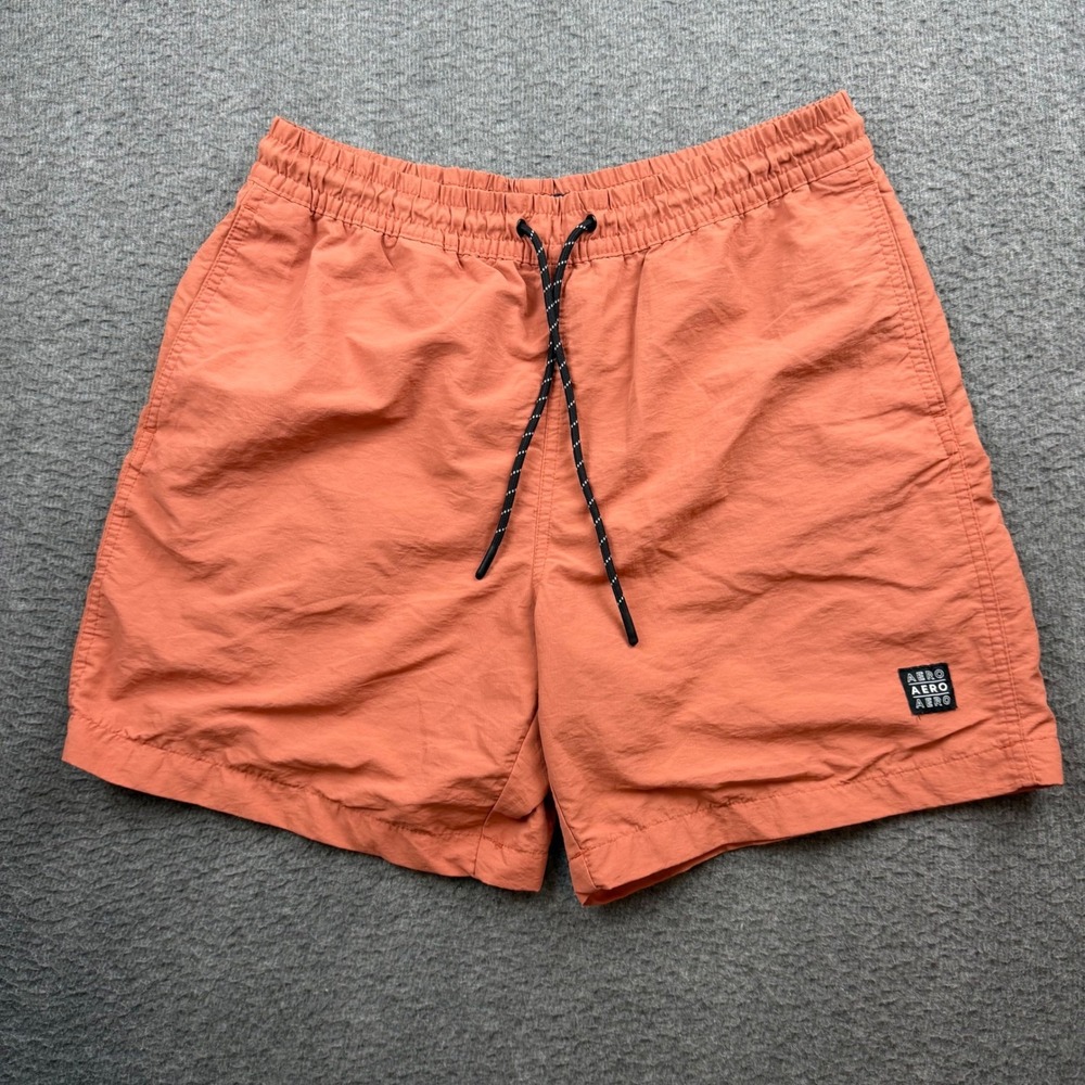 Aeropostale Swim Shorts Men's Small Orange Nylon Mesh Lined Drawstring Trunks